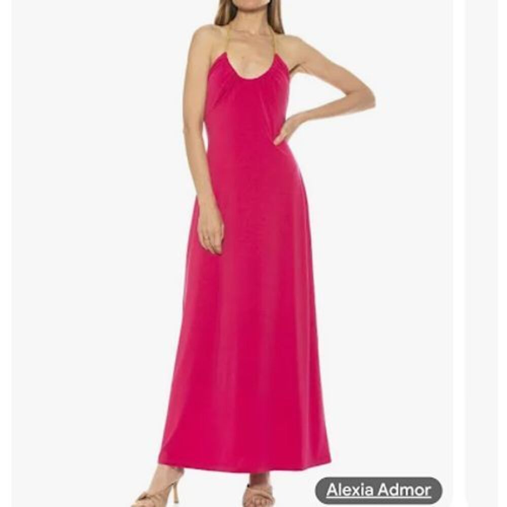 Alexia Admor Selena Scoop Neck Maxi Halter Rope Tie Back Sz Sm Pink NWT‎